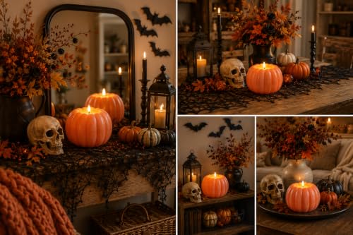 Lezonic Orange Flameless Pumpkin Candle for Fall Decorations, Thanksgiving Decor
