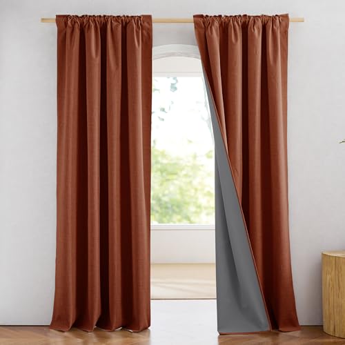 Blackout Linen Curtains 84 Inch Long, Rust Orange, 2 Panels - Variation of THIS listing