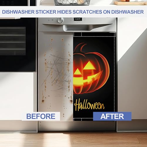 Halloween Spooky Pumpkin Dishwasher Magnet Cover - Reusable Kitchen Decor, 23x26 Inch