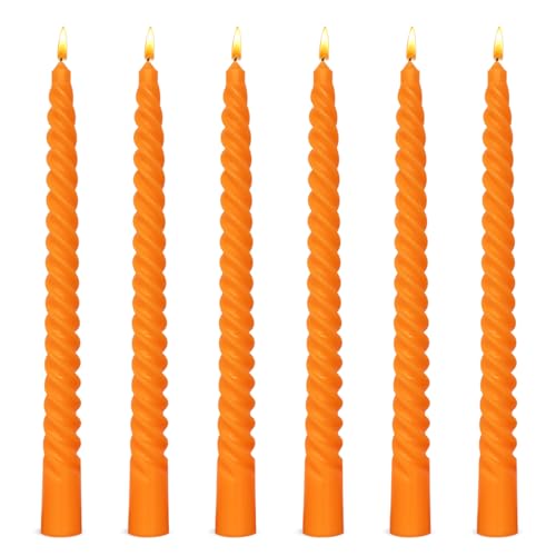 Pumpkin Orange Spiral Taper Candles - Unscented Dripless Twisted Candlesticks - 6 Pack, 10 Inch Fall Halloween Decor