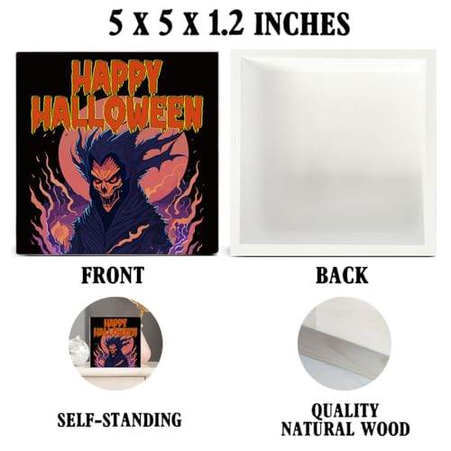 Halloween Wooden Sign Decor - Spooky Ghosts, 5x5 Inches