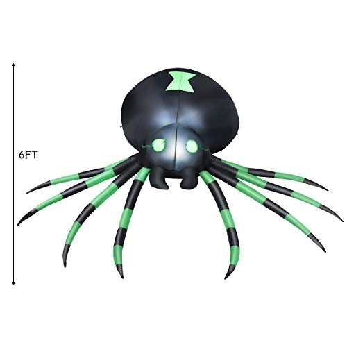 Inflatable Halloween Spider with LED Lights for Outdoor Indoor Yard Decor - 6 Ft