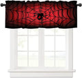 Halloween Kitchen Valances - Red & Black Spider Web Window Curtains, 54x18 Inches, Small Window Treatment, Rod Pocket Design