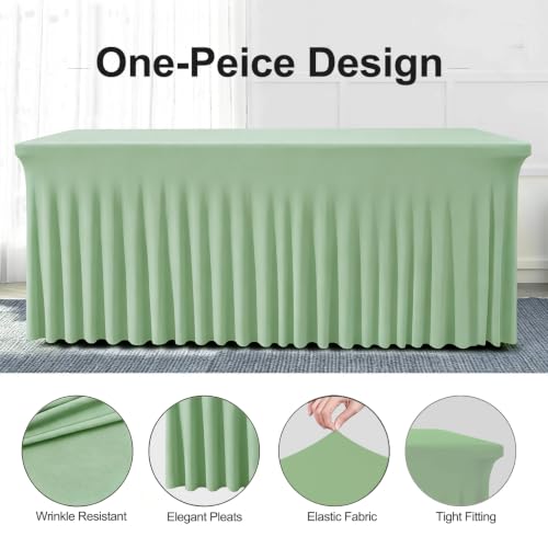 Sage Green 96x30 Inch One-Piece Spandex Table Skirt for 8FT Rectangle Tables - 2 Pack