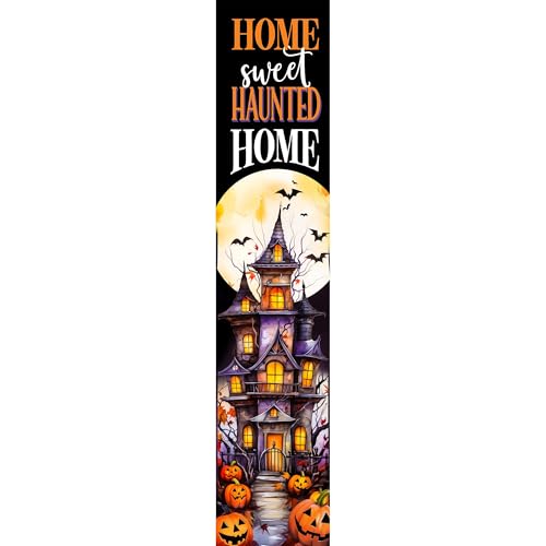 Haunted Home Porch Sign - Rustic Outdoor Wooden Decoration - Weatherproof Entryway Decor - 8x40 Inches - Variation of Haunted Home