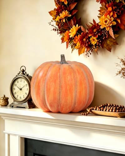 Artificial Pumpkin Decor - Large 13x11 Inch Autumn Fall Decoration - Round Variation