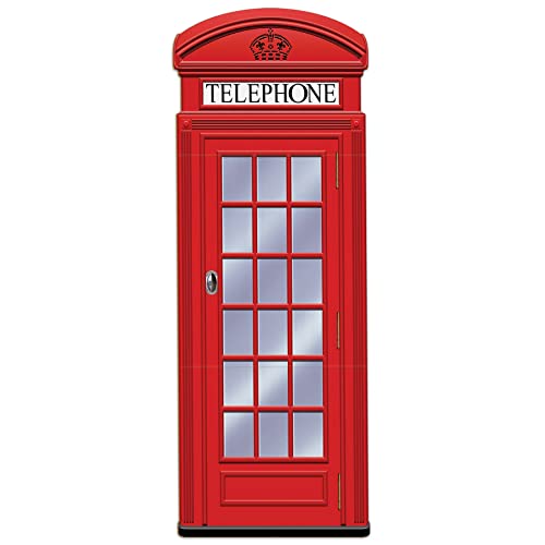 Large Red Telephone Booth Cardboard Cutout for Travel Theme Parties - 6'6" x 28.5"