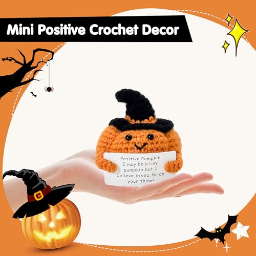 Halloween Emotional Support Crochet Pumpkin Sign - Mini Positive Gift for Home & Office - Variation: Pumpkin