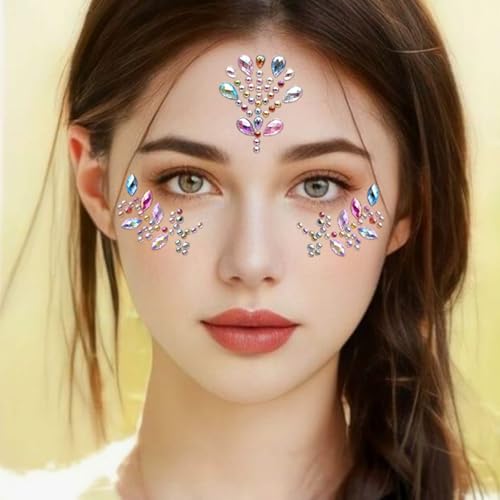 Multicolored Face Gems Stickers Set for Face Body DIY Festival Party