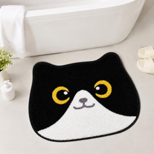 White and Black Tuxedo Cat Bathroom Rug - 24x18 Inch Non-Slip Bath Mat