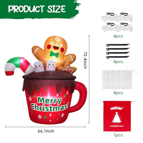 6FT Christmas Inflatable Hot Cocoa Mug with LED Lights for Outdoor Yard Decor