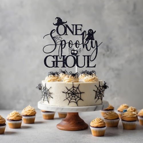 Halloween & First Birthday Spooky Ghoul Cake Topper - Glitter Ghost Decor, 6 Inch