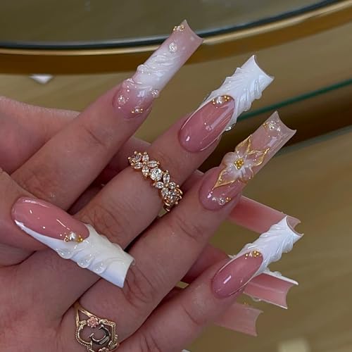 Long Press on Nails Square Fake Nails White French Tip - Variation CQCF01-11