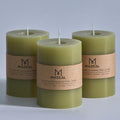 3x4 Inch Unscented Olive Green Candle Set - Dripless Moss Green Pillar Candles, Rustic Home Decor