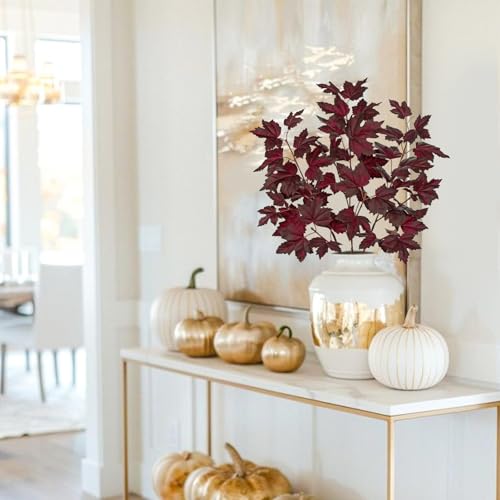Burgundy Fall Maple Leaf Stems 3-Pack Artificial Autumn Leaves for Home Decor