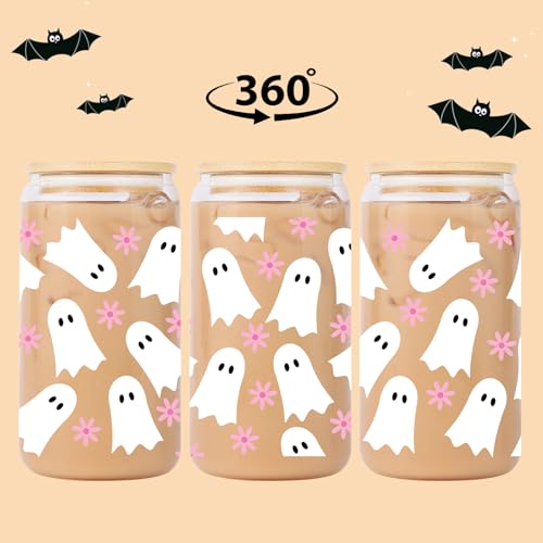 16oz Halloween Ghost Coffee Tumbler with Lid & Straw - Spooky Gift