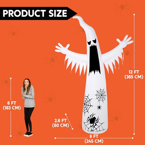 12 ft Halloween Inflatable Ghost Yard Decoration with Flashing Flame Light - Outdoor Spooky Decor