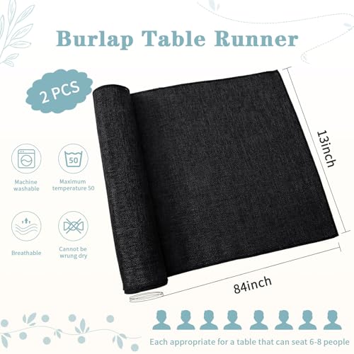 Black Burlap Table Runner 2 Pack 13x84 Inch Rustic Jute Linen - Black / 2 Pieces 13 x 84 Inch