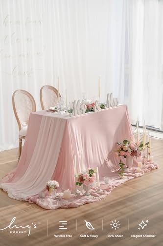 9ft x 10ft Dusty Rose Sheer Chiffon Table Cloth & Runner Set - Blush