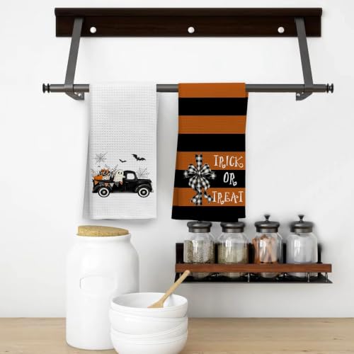 Halloween Pumpkin Dish Towels Set of 2 - Goblin Car Design Kitchen Hand Towels 16x24