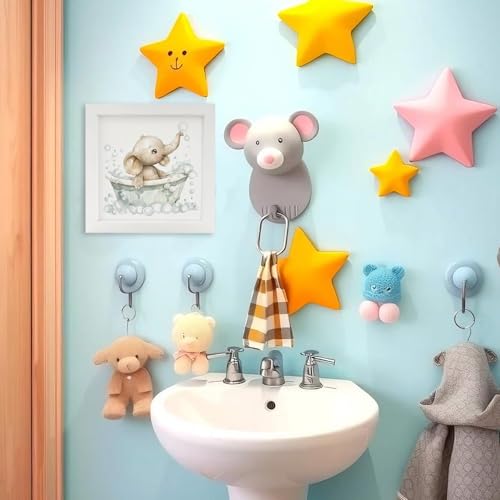 Elephant Bathroom Wall Art Decor - Kids Nursery Wall Hanging, Wooden Frame, 7x7 Inch - Bath Elephant