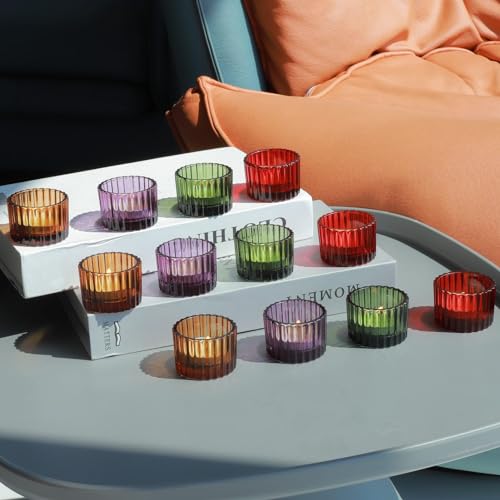 Multicolor Votive Candle Holders Set of 24 - Elegant Glass Centerpiece Decor