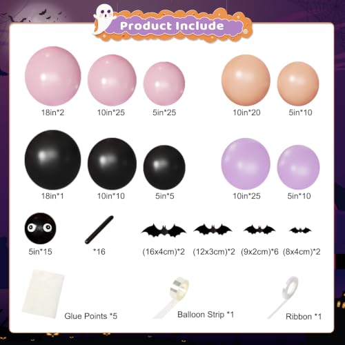 Halloween Balloon Arch Kit - Pink, Black, Purple, Peach Party Decorations
