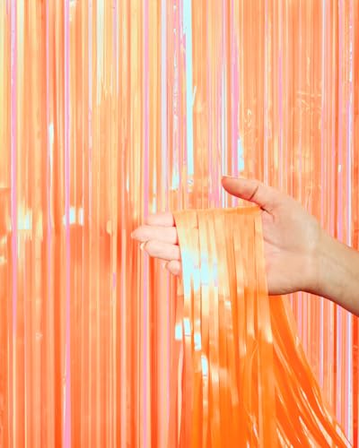 Orange Fringe Curtain 2 Pack - Sunset Party Backdrop for Celebrations