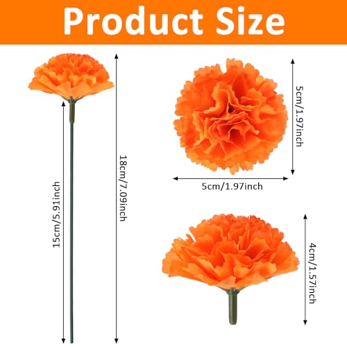 Artificial Marigold Flower Heads & Stems Bulk Set for Day of the Dead & Fall Decor