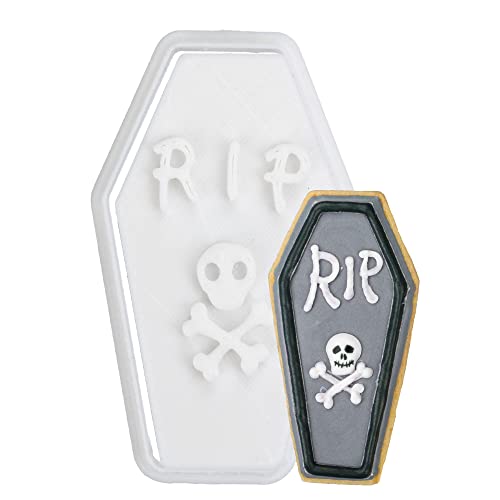 Halloween Cookie Cutter Tombstone with Plunger Stamp - 3.5 Inch Dump Tombstone