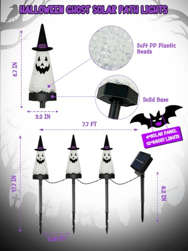 Halloween Solar Ghost Pathway Lights Set - Waterproof Outdoor Decor, 12 Pack, Orange Purple Green Variations