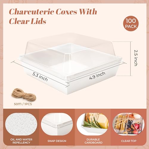 Halloween Baked Goods Packaging 100 Pack - Clear Lid, Leak-Proof, 5.3x4.9x2.5 in, White Variation