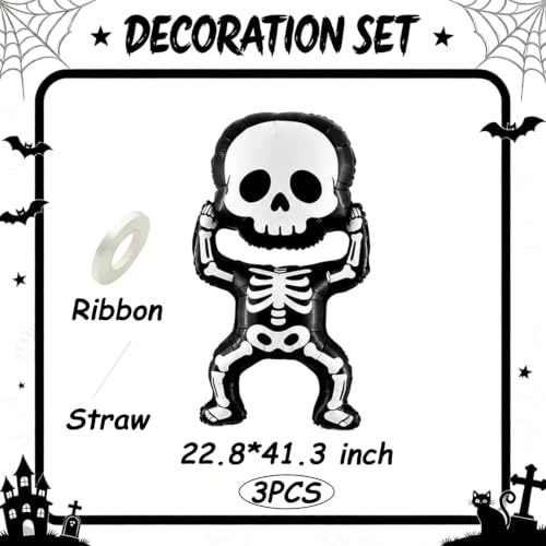 Halloween Skeleton Foil Balloons Set - Indoor Outdoor Party Decorations