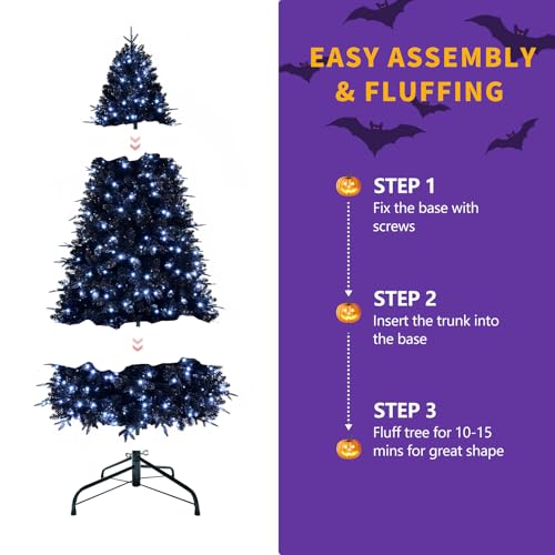 Black Pre-lit 4FT Artificial Christmas Tree with 150 Lights & Hinged Branches