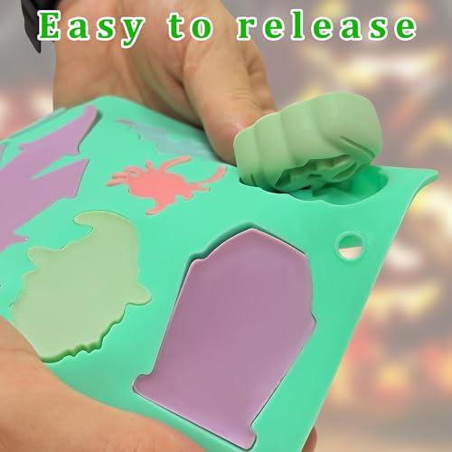 Halloween Silicone Mold 9 Shapes for Chocolate Candy Gummy - 2 Pack - Spooky Castle Bat Mummy