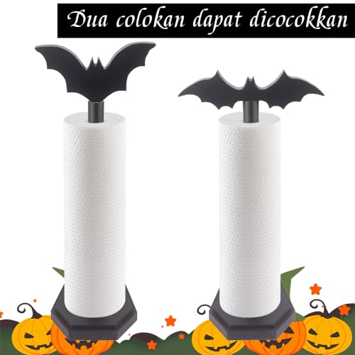 Gothic Bat Paper Towel Holder with Coffin Base - Halloween Kitchen Decor