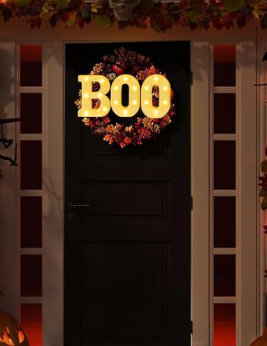 Halloween Decorations Set with Bats, Banner, Tablecloth and Light-Up BOO Sign