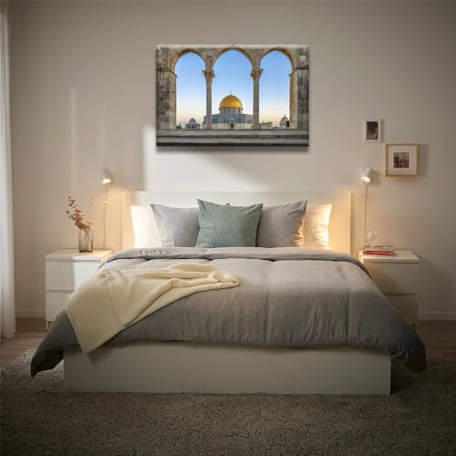 Al-Aqsa Mosque Canvas Wall Art - Dome of the Rock Religious Decor 36x24 Inches - Framed Ready to Hang