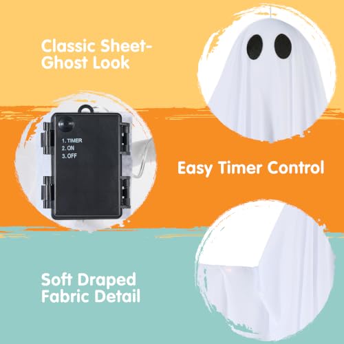 35-Inch Light Up Halloween Ghost Decor Set with Timer for Outdoor & Indoor Spooky Decorations