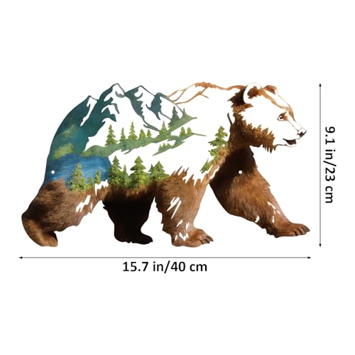 Mountain Bear Metal Wall Art - Pine Tree Wilderness Scene with Variation L