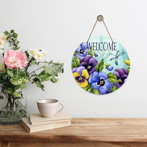 Deroro Welcome Spring Summer Floral Flower Sign for Front Door - Purple