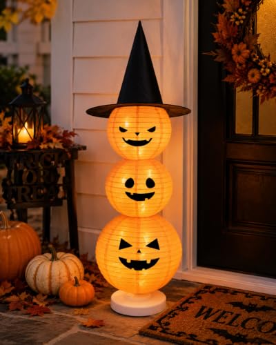 Halloween Jack O Lantern Pumpkin Paper Lantern Set with String Lights - 3 Lanterns