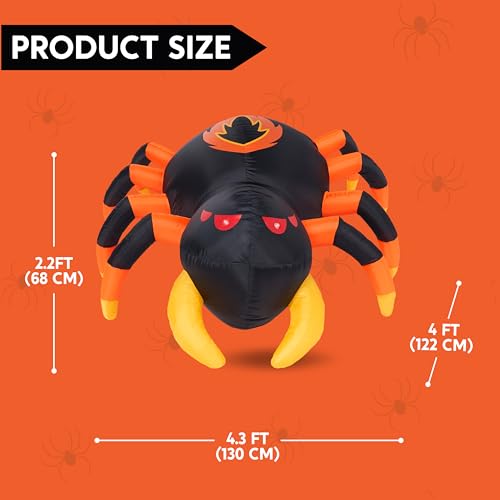4ft Inflatable Spider with Remote Control, 360° Rotation LED Halloween Decor