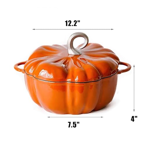 Orange Pumpkin Dutch Oven Pot with Lid - 3.9 Quart Enamel Cast Iron Stew & Soup Pot