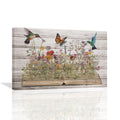Rustic Hummingbird Wall Art Canvas Print - Farmhouse Flower Butterfly Decor, 24x16 Inches, Framed