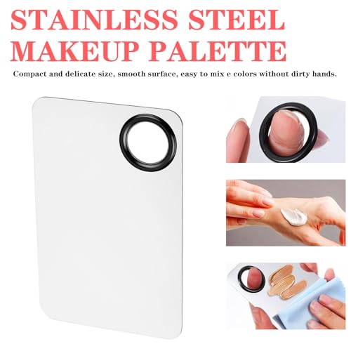 Stainless Steel Makeup Mixing Palette Set with Spatula & Brush for Foundation Eye Shadow