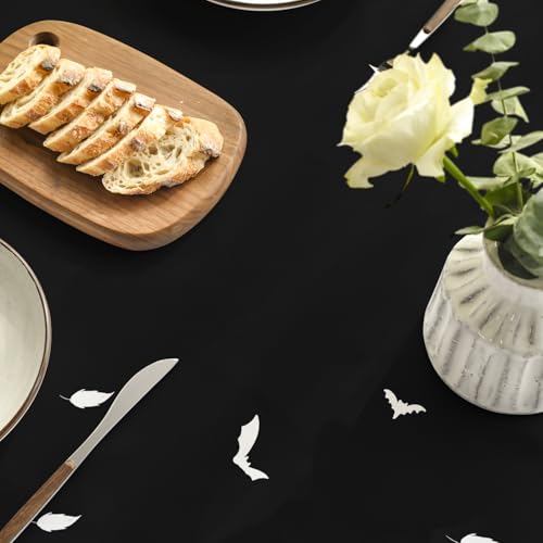 Horaldaily Halloween Round Tablecloth 60x60 Black Bat Ghost Spider - Black