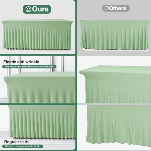 Sage Green 96x30 Inch One-Piece Spandex Table Skirt for 8FT Rectangle Tables - 2 Pack