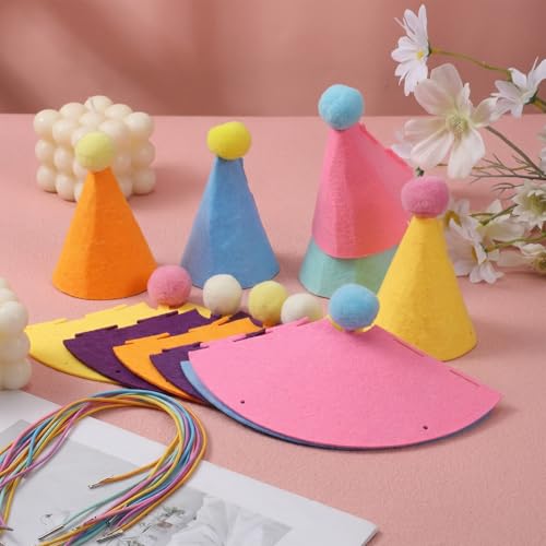Mini Party Hats for Stuffed Animals - Colorful Felt Cone Birthday Accessories