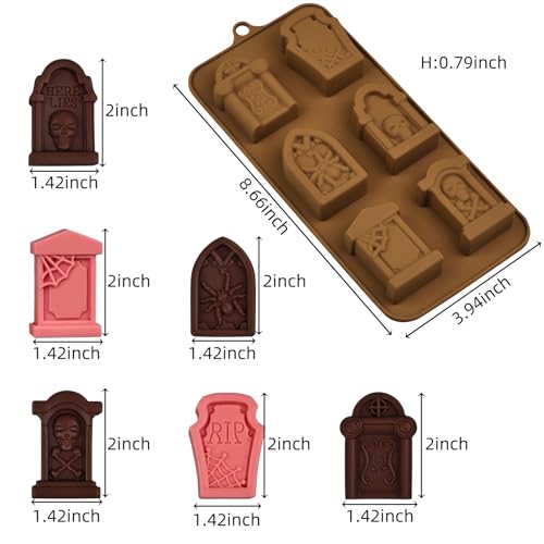 Halloween Gravestone Silicone Candy Mold - 2 Pack, 1.42 Inch Tombstone Ice Cube Trays